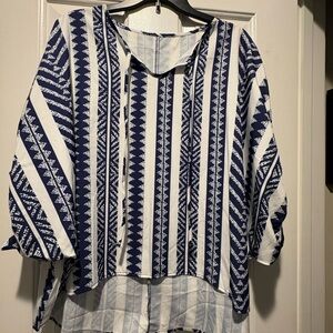Navy and White Patterned Women's Top